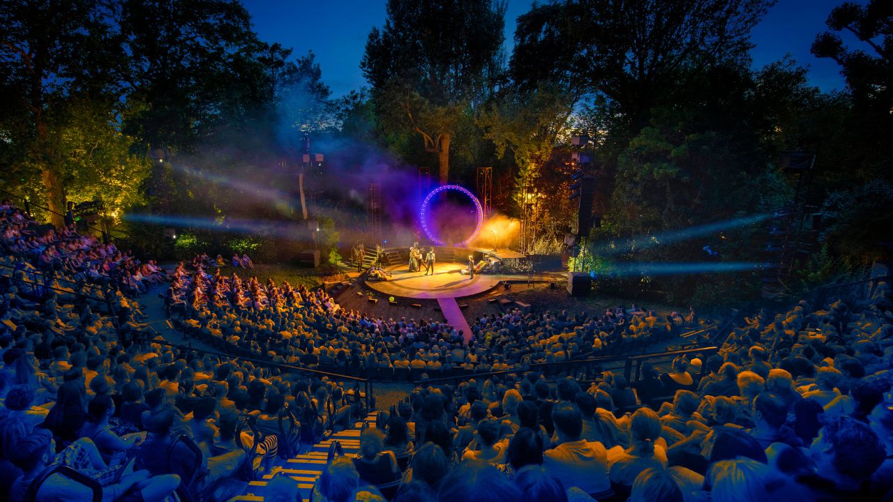 A Midsummer Night's Dream at Regent's Park Open Air Theatre Auditorium. Image courtesy of Regent's Park Open Air Theatre/David Jensen. A Midsummer Night's Dream at Regent's Park Open Air Theatre Auditorium.
