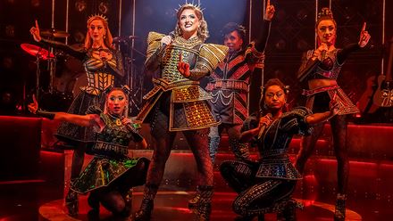 Six The Musical: the Tudor Queens take the stage at the Vaudeville Theatre. Image courtesy of Storyhouse PR/ Photography credit - Pamela Raith