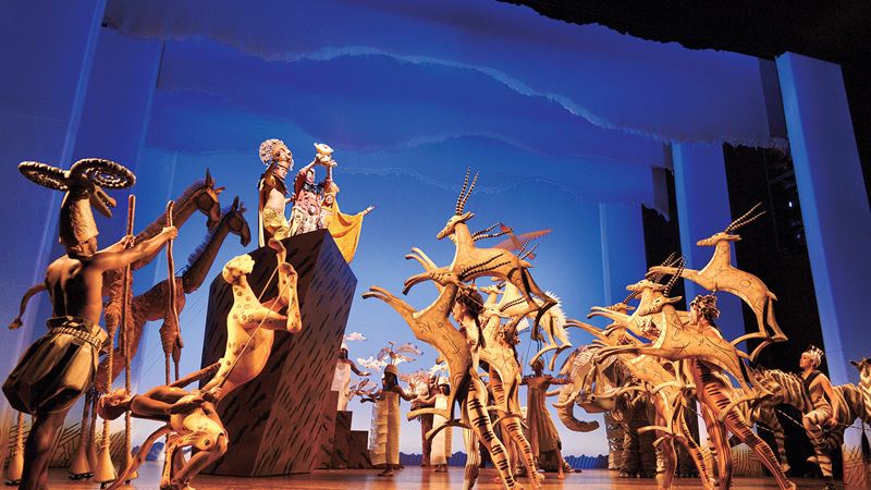 See the enchanting stage adaptation of Disney's The Lion King at the Lyceum Theatre and discover Simba's journey to become king. Credit: Deen Van Meer. Image courtesy of Disney. In the musical version of The Lion King in London, Simba is introduced to the animals of the savannah, with a variety of puppets from giraffe to antelope.