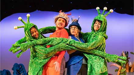 See The Smeds and the Smoos, a thrilling space adventure with hilarious moments for all the family, at the Lyric Theatre. Image courtesy of Tall Stories.