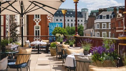 Enjoy a coffee on the sunny terrace overlooking Covent Garden at Theatre Royal Drury Lane. Image courtesy of Sister London. Photo credit: Andy Paradise.