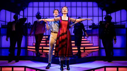 See Céline steal the spotlight from Rose and Jack in the musical Titaníque, now playing in London's West End. Image courtesy of Storyhouse PR/ Photo credit: Mark Senior.