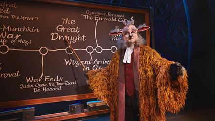 Simeon Truby plays Dr Dillamond in Wicked the Musical in London, Image courtesy of Matt Crockett.