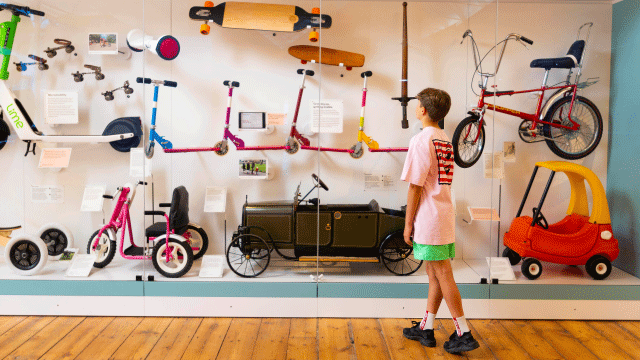 Express your creative side at the Young V&A. Image courtesy of David Parry. Boy looks at Design for Change display at the Young V&A