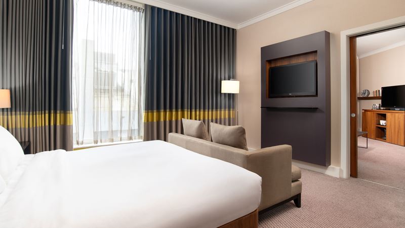 Book an accessible room at Hilton London Wembley and make the most of its selection of accessible amenities. Credit: Hilton London Wembley. Image courtesy of Hilton London Wembley. Family connecting room at Hilton London Wembley.