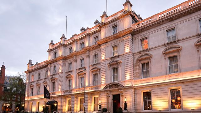 The exterior of the NoMad London at dusk