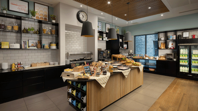 Breakfast buffet at Staybridge Suites. Image courtesy of Staybridge Suites. Breakfast buffet area at Staybridge SUites