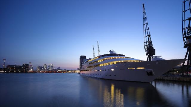 Sleep above the water at Sunborn Yacht Hotel. Credit: Sunborn Yacht Hotel. Image courtesy of Sunborn Yacht Hotel. A large yacht, which has been turned into the Sunborn London hotel, taken from the quayside at dusk.