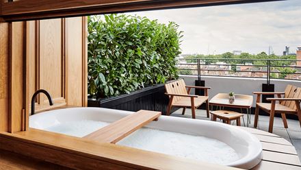 Enjoy city views and the outdoor bathtubs of the luxury terrace suites at The Standard, London. Credit: Mercy Amankwe. Image courtesy of The Standard.